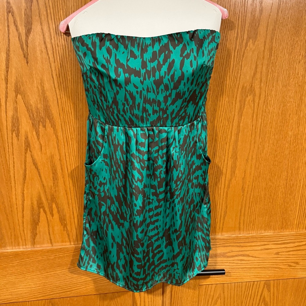 Everly strapless Green and Brown Cocktail Dress